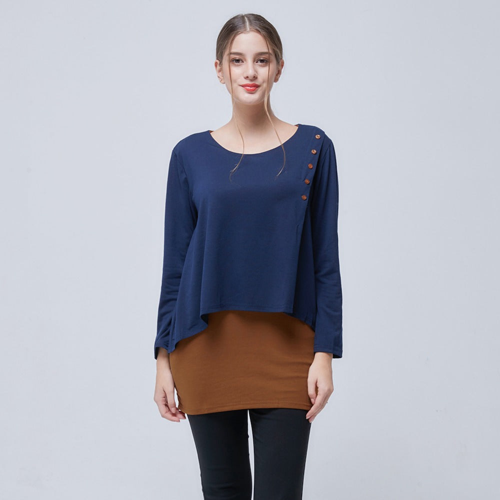 Womens Layered Look Long Sleeve Button Top Blouse
