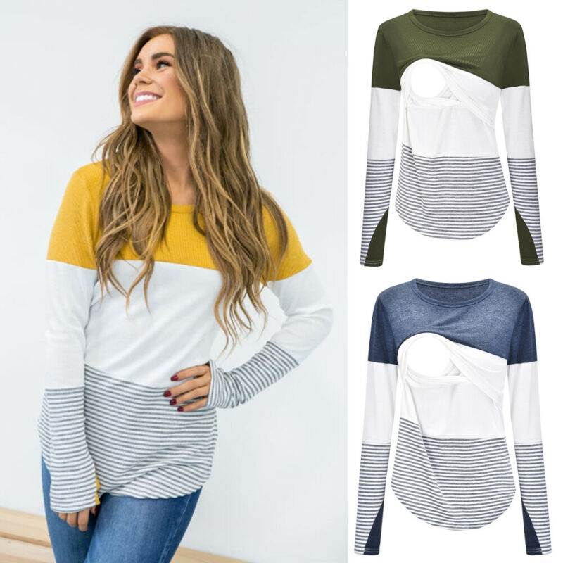 Casual Striped Women Long Sleeve Maternity Top