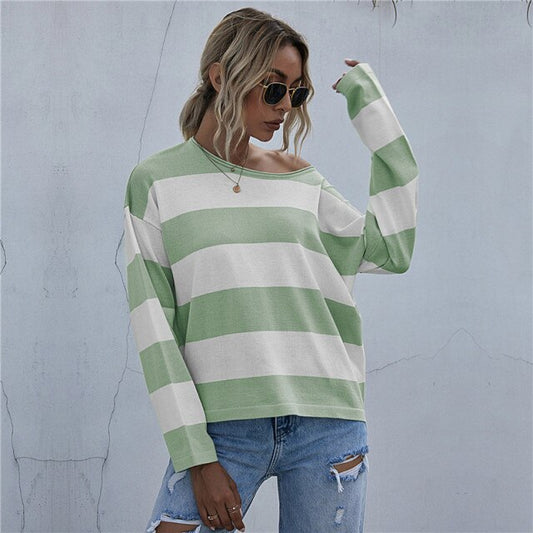 Basic Jumper Striped Sweater for Women Autumn/Winter Casual Knitted Pullovers (various colors)