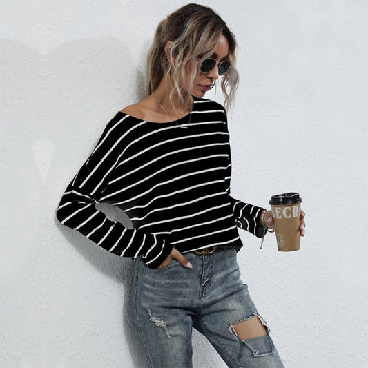 Basic Striped T Shirt for Women Casual O Neck Full Sleeve Pullover