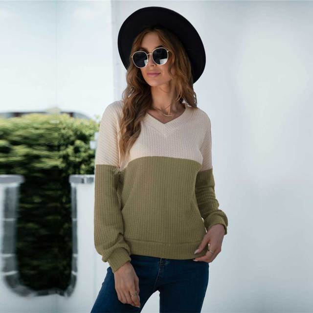 Autumn Women's Patchwork Colored Slim Knitted Sweater