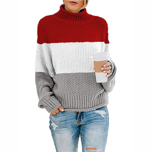2022 New Winter Thick Warm Slim Patchwork Knitted Sweater