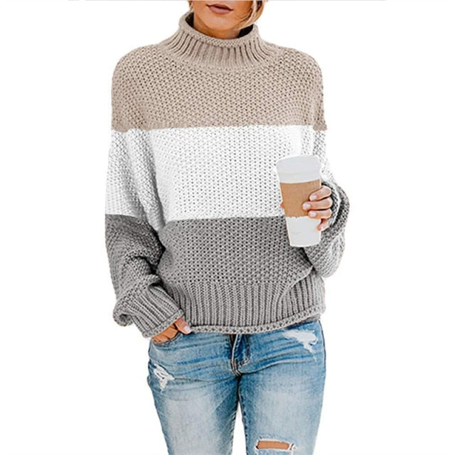 2022 New Winter Thick Warm Slim Patchwork Knitted Sweater