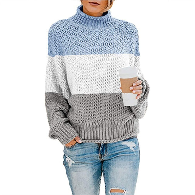 2022 New Winter Thick Warm Slim Patchwork Knitted Sweater