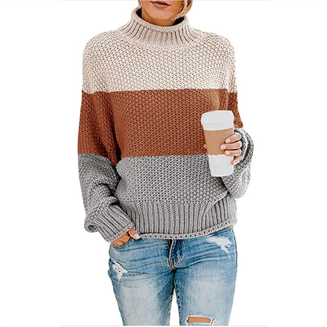 2022 New Winter Thick Warm Slim Patchwork Knitted Sweater