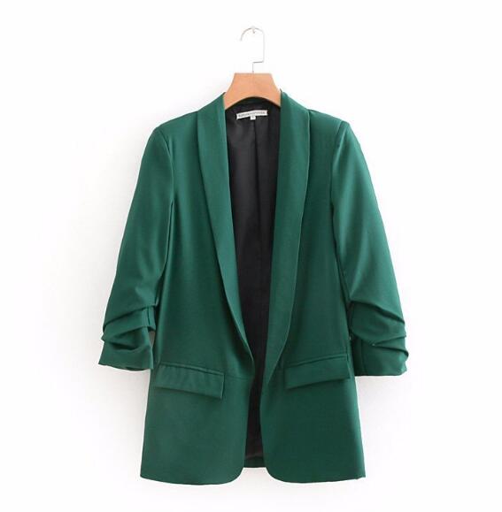 Chic Candy Solid Color Ruched Cuff Long Blazer
